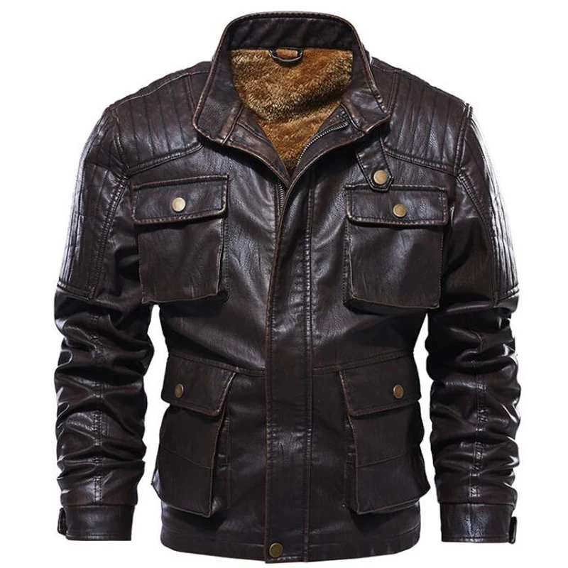 

Winter Jackets Men PU Motorcycle Biker Faux Leather Jacket Thick Warm Fleece Jackets Coats Male Overcoat jaqueta couro L-5XL