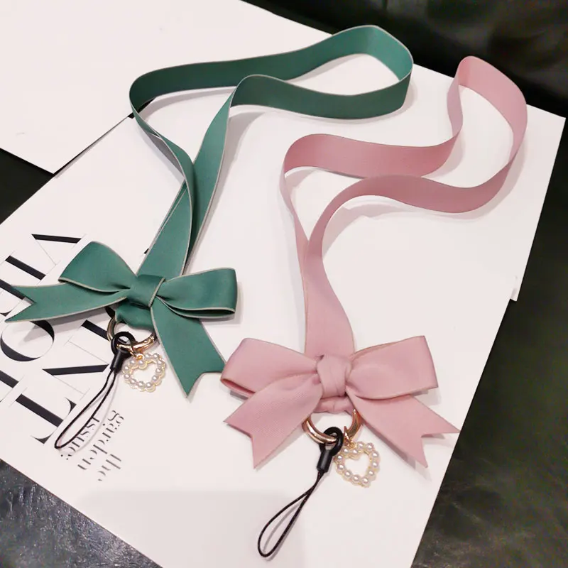 

Bowknot Heart Ring Drop Phone Lanyard Strap For iphone huawei redmi samsung xiaomi Mobile Phone ID Card Long Hanging Rope String