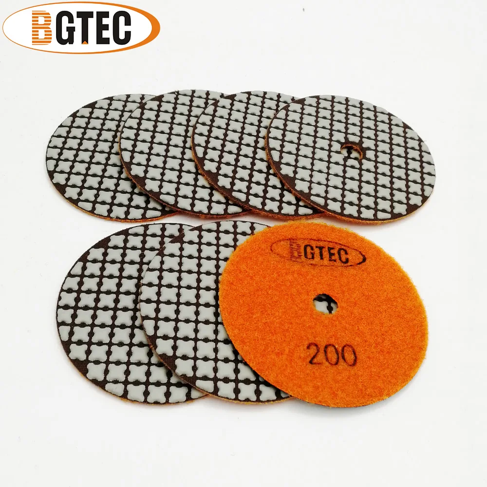 BGTEC 7pcs 100 millimetri #200 Tamponi Per Lucidatura A Secco di Diametro 4 pollici Resina Legame Diamante Flessibile Levigatura Disco Per granito di Marmo di Ceramica