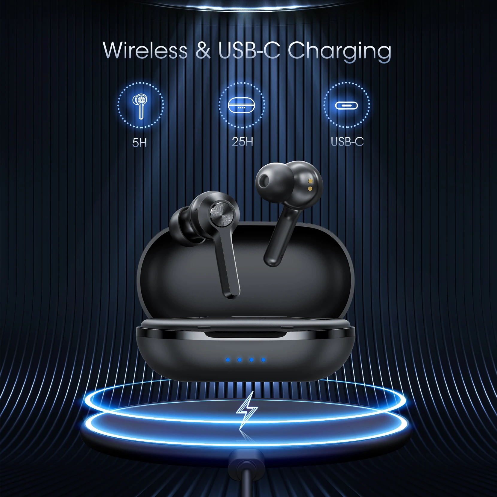 XMpow MFly True سماعات أذن لاسلكية مزودة بتقنية البلوتوث 5.0 واقي أذن رياضي مع صندوق شحن لاسلكي/USB-C IPX7 Waterpoof 30hours وقت اللعب