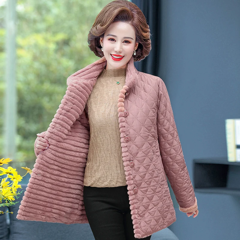 

Middle Age Women Winter Tops Big Size Mother Clothes Plus Large Plus Size 5XL Female Parka Thick Warm Coats Rabbit Fur Outerwear