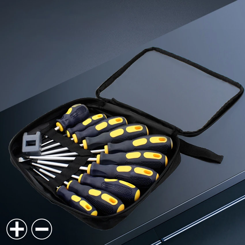 Set di cacciaviti, assortiti, 10 pezzi, cacciaviti magnetici Set di cacciaviti a croce/scanalati con magnetizzatore, borsa per il trasporto