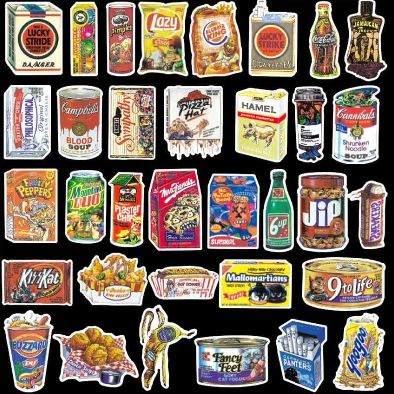 10/30/50 PCS spoof packaging snacks graffiti waterproof tide brand suitcase laptop skateboard waterproof stickers wholesale