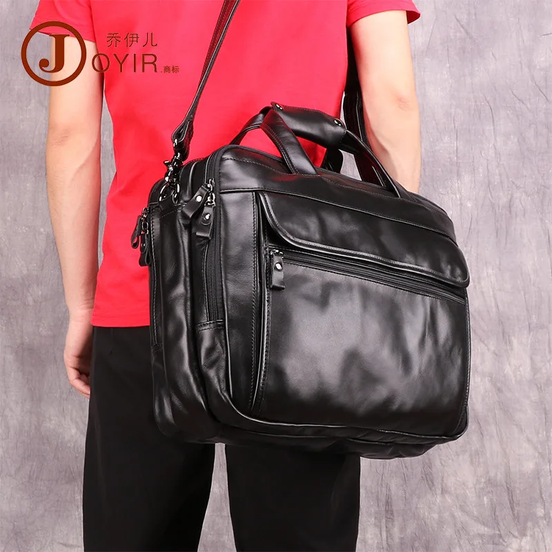 Retro Business Fashion Men Briefcase Leather 15.6 Inch Laptop Bag Multi-Function Men's Bags Large Capacity Shoulder Handbags