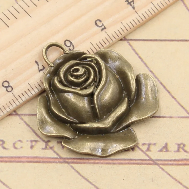 10pcs Charms Rose Flower 36x33mm Tibetan Bronze Silver Color Pendants Antique Jewelry Making DIY Handmade Craft