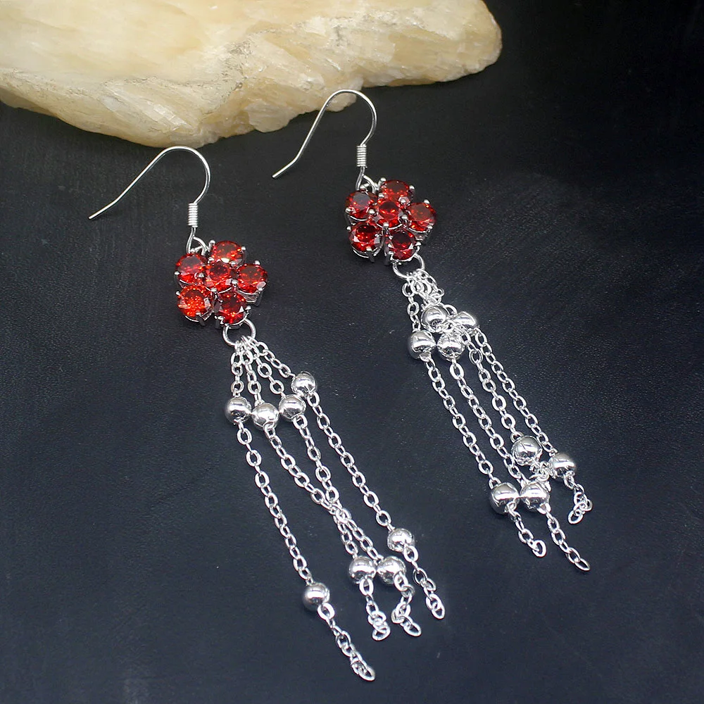 

Gemstonefactory Big Promotion Single Unique 925 Silver Beautiful Red Garnet New Women Ladies Gift Dangle Drop Earrings 20213673