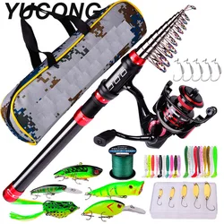 YUCONG 탄소 스피닝 낚싯대 콤보 텔레스코픽 로드 릴, 루어 후크 라인 풀 키트, 휴대용 여행 낚시 도구 세트, 1.8-3.6M