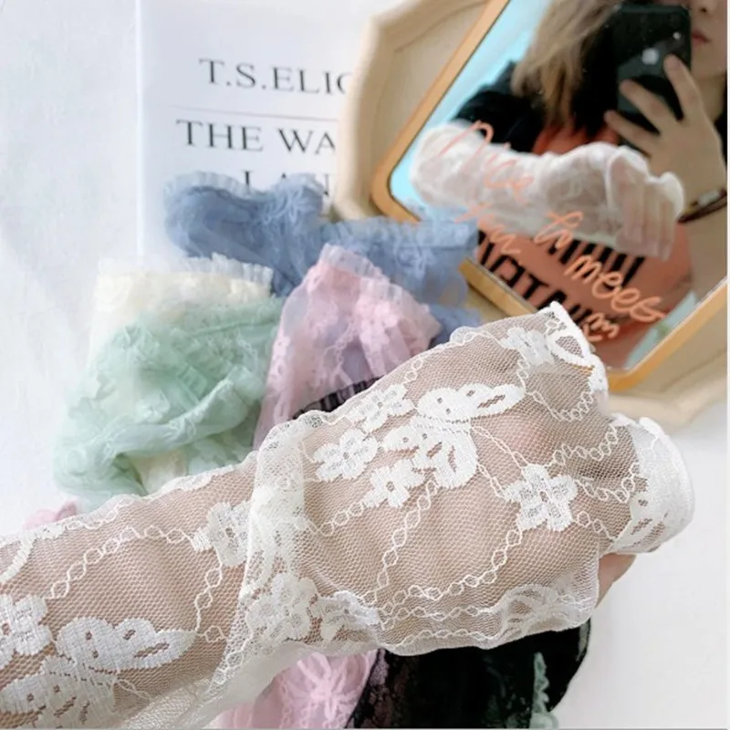 Summer Long-sleeved Sun Protection Gloves for Women Mesh Lace UV Thin Bike Breathable Cycling Gloves Driving Arm Warmers Sleeves