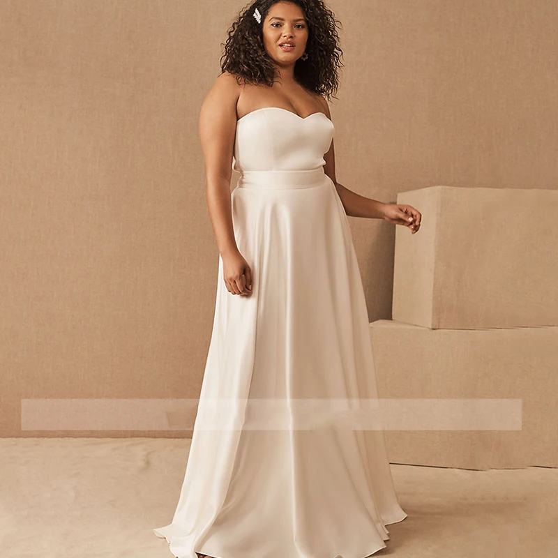 Vestido de noiva sem alças, elegante vestido de noiva branco plus size