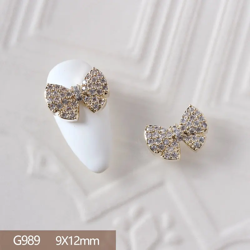 

10pcs/lot G989 Bow 3D Alloy Nail Art Zircon Metal Pearl Manicure Nails Supplies Kawaii Accessories DIY Nail Decorations Charms