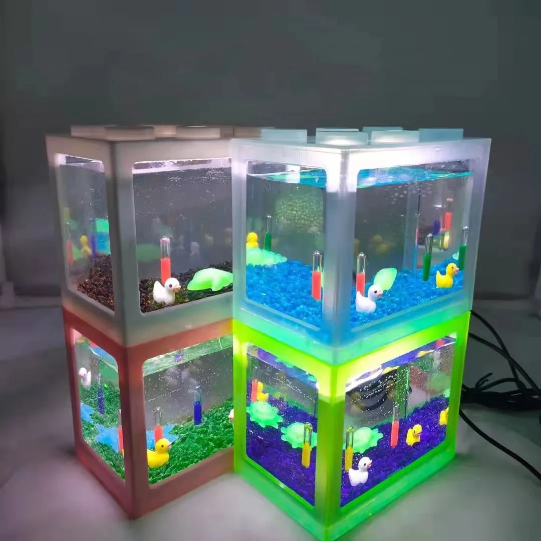 Mini bloques de acuario USB, tanque de peces con lámpara LED, luz Ornamental, Betta, cilindro de lucha, tanque de peces