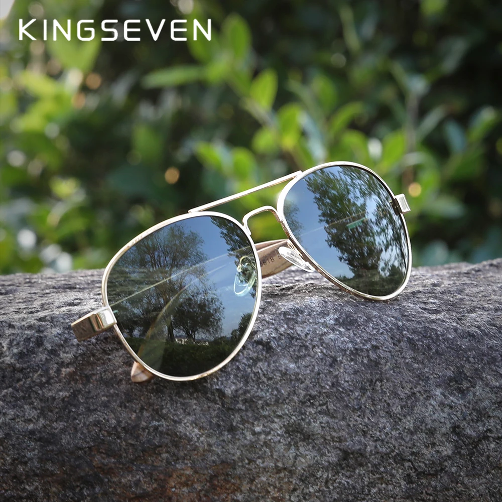 KINGSEVEN 고품질 목재 합금 프레임 선글라스, UV400 선글라스, HD 편광 렌즈 안경, 캠핑 낚시 gafas