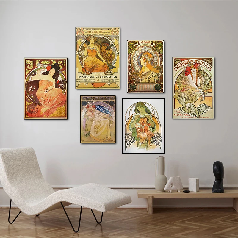 Retro Woman Alphonse Mucha Canvas Art Paintings Mural Poster and Prints Canvas Picture for Living Room Cuadros Home Decoration