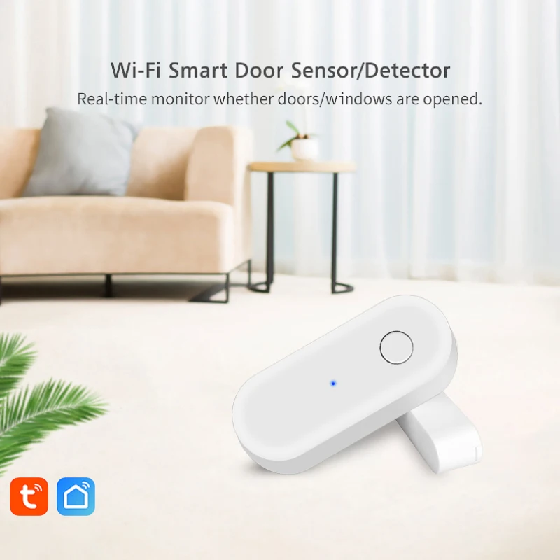 Sensor inteligente con WiFi para puerta y ventana, Detector de alarma magnético independiente, funciona con Alexa y Google Home, Tuya