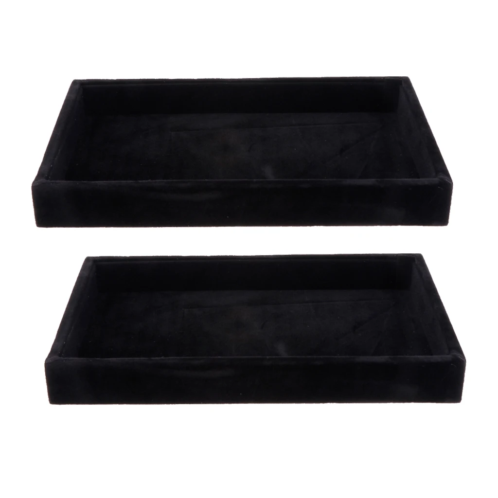 2 Pcs Velvet Stackable Jewelry Tray Showcase Display Organizer Black