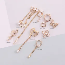 10pcs/lot Love butterfly Chain Alloy Nail Art Zircon Pearl Metal Manicure Nails Accesorios Supplies DIY Nail Decorations Charms