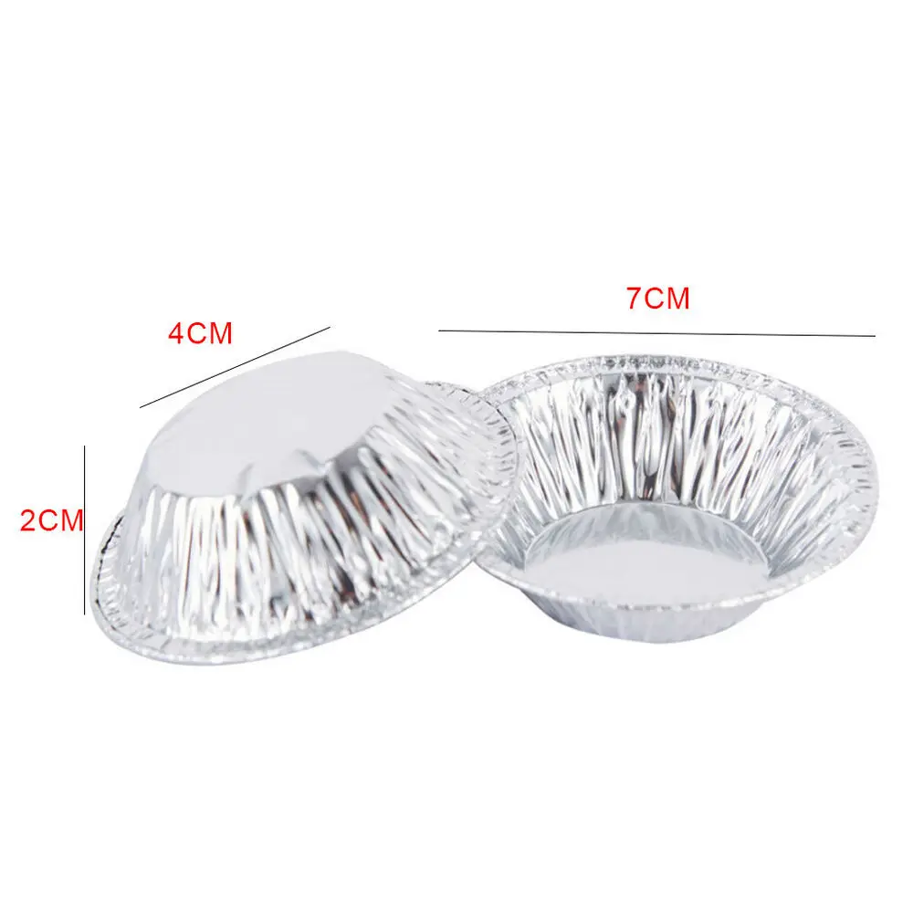 100Pcs Silver Aluminum Foil Tart Pan Disposable Mini Pie Tins Round Egg Tart Molds Pan Baking Foil Cake Cups for Kitchen