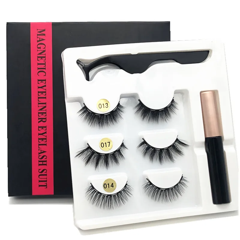 3คู่ขนตาปลอม,กันน้ำแม่เหล็กอายไลเนอร์และแหนบแม่เหล็กขนตาปลอมแต่งหน้า Eyelash ชุดของขวัญ