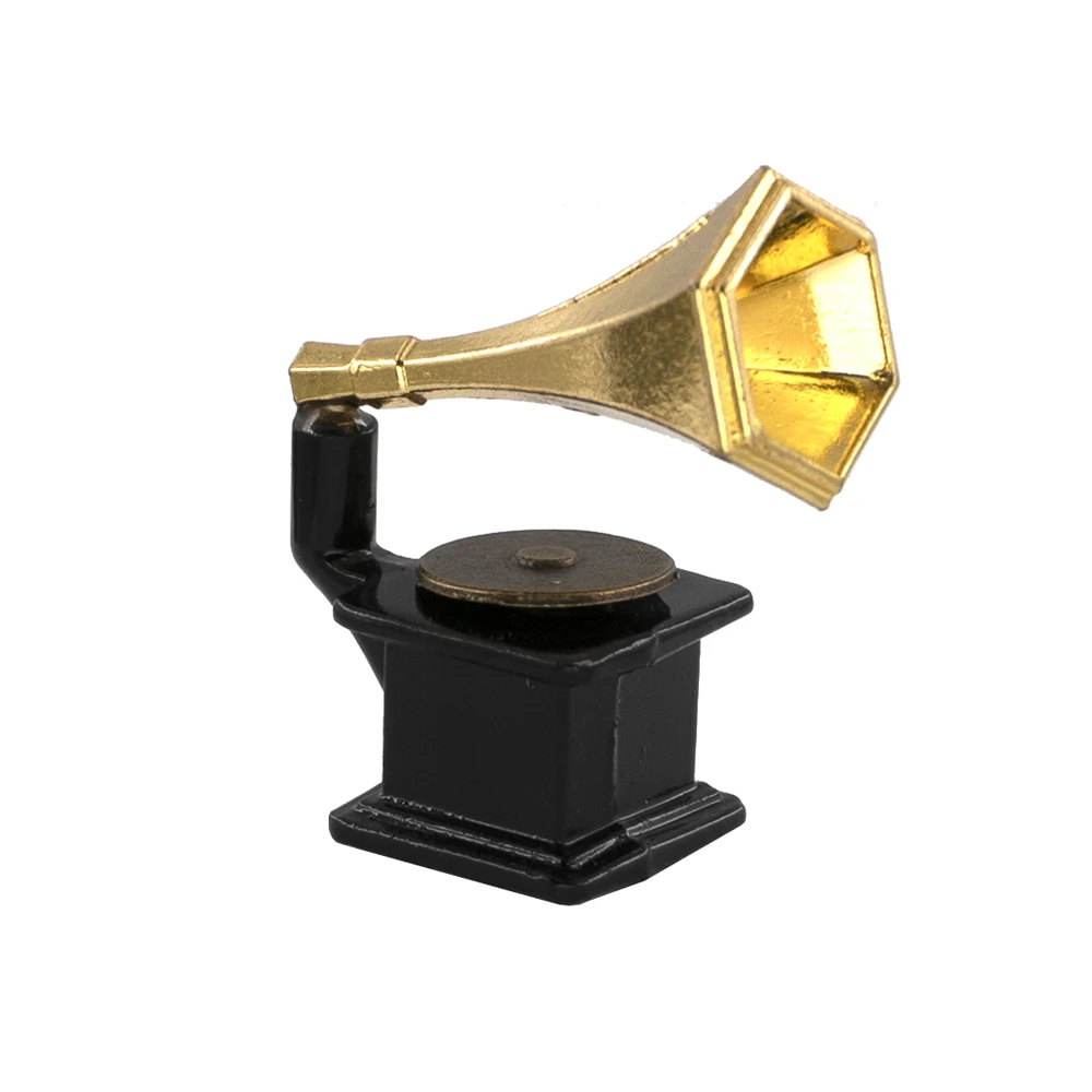 1/12 Dollhouse Miniature Accessories Mini Metal Phonograph Simulation Gramophone Model for Doll House Decoration ob11