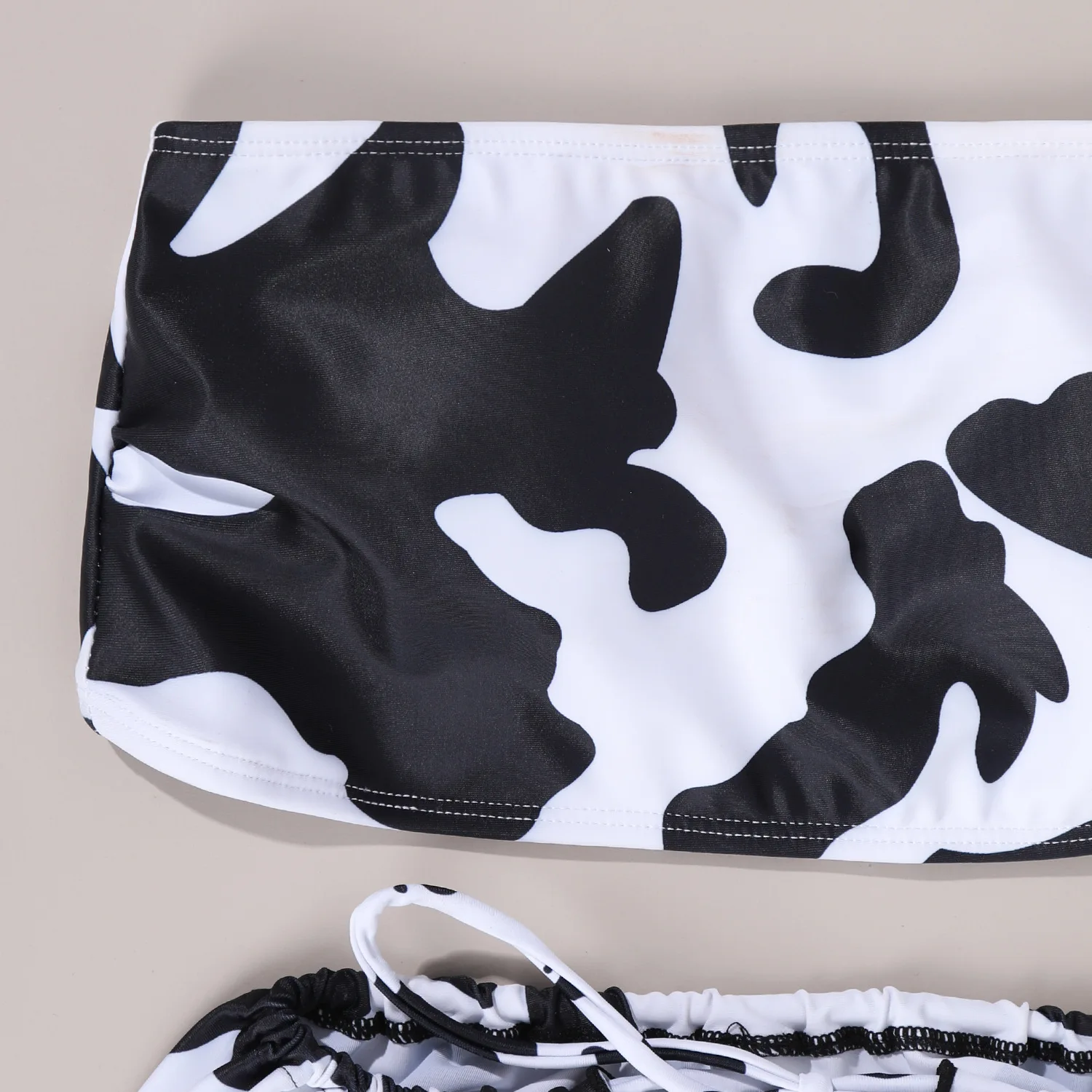 Sexy 3 Piece Swimsuit Women Cow Print Push Up Bandeau Biquini Brazilian Summer Bathing Suit Bikini Swimwear Women Long Skirt