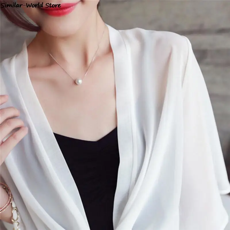 Hot Sale Women's Short Blouse Thin Loose Tie Top Female Chiffon Sun Protection Clothing Cardigan Shawl Women's Shirt