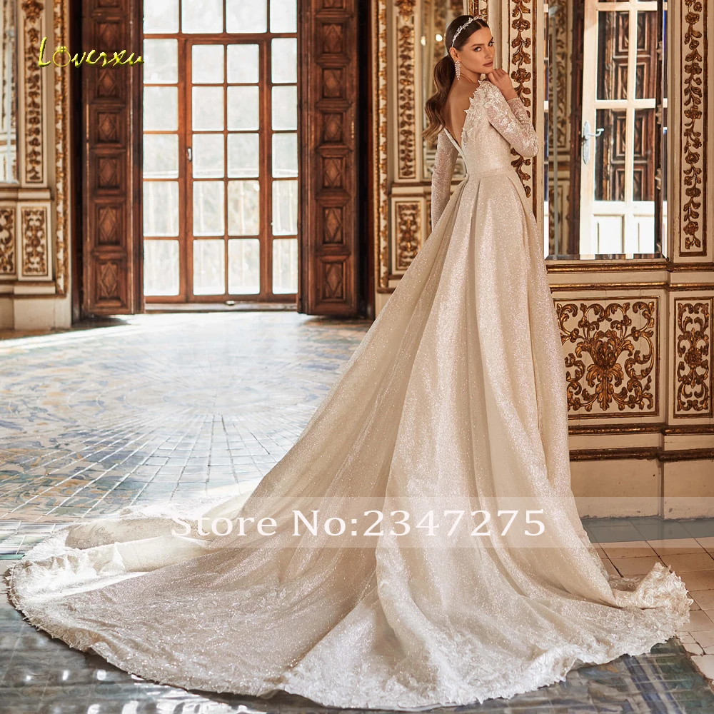 Loverxu Zeemeermin Trouwjurken V-hals Lange Mouw Vestido De Novia Kant Afneembare Trein Sexy Custom Made Robe De Mariee