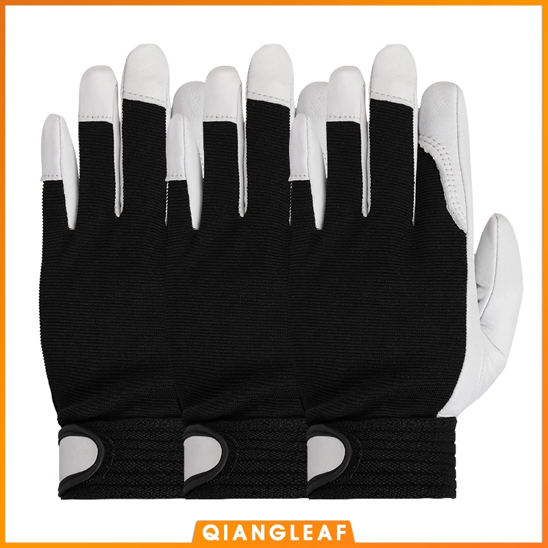 

QIANGLEAF 3pcs Hot Sale Men's Sheepskin Work Gloves Mechanic Industrial Leather Gloves Working Glove Men Free Shipping 508MY