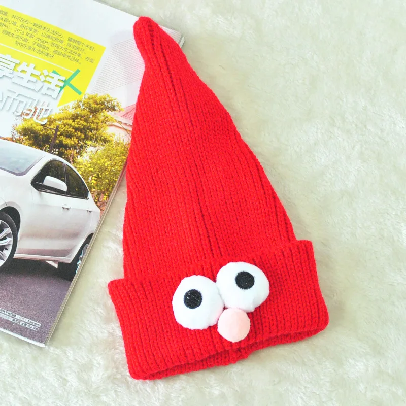 Winter Boy Girl Big Eye Pointed Knitted Caps Cute Cartoon Crochet Baby Hat Kids Bonnet