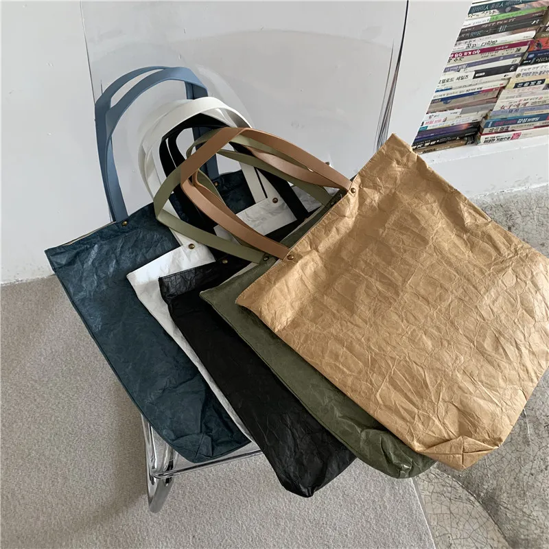 Retro-literary waterproof kraft paper du pont paper single-shoulder leisure bucket bag portable bento bag with meal bag cross