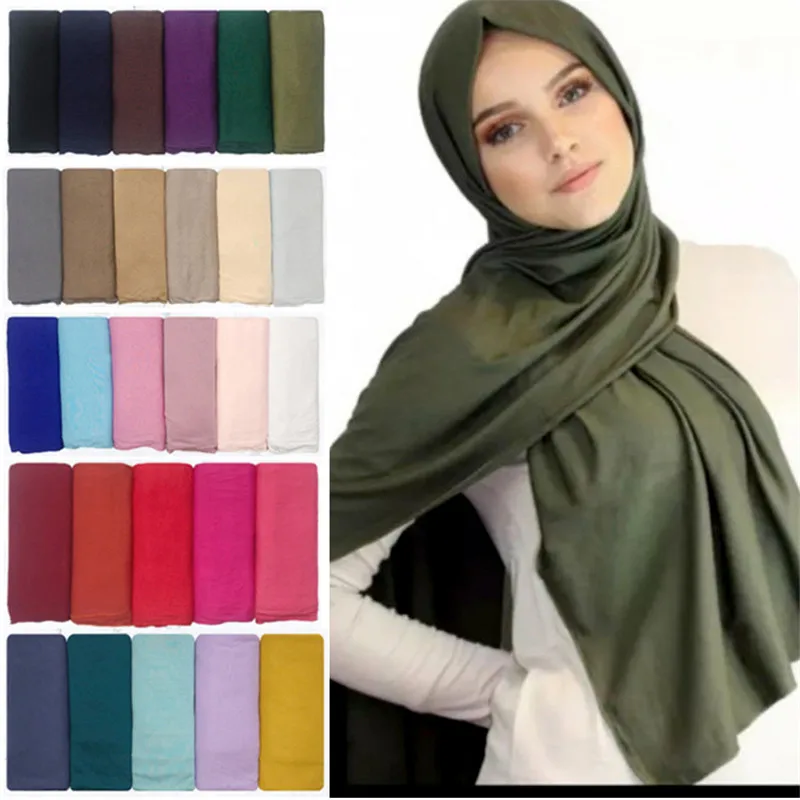 Đồng Bằng Màu Sắc Áo Hijab Khăn Quàng Khăn Choàng Màu Tốt Nữ Thời Trang Co Giãn Mềm Mại Đầu Đội Khăn Xếp Vải Len Cho Nữ Khăn 170X55cm