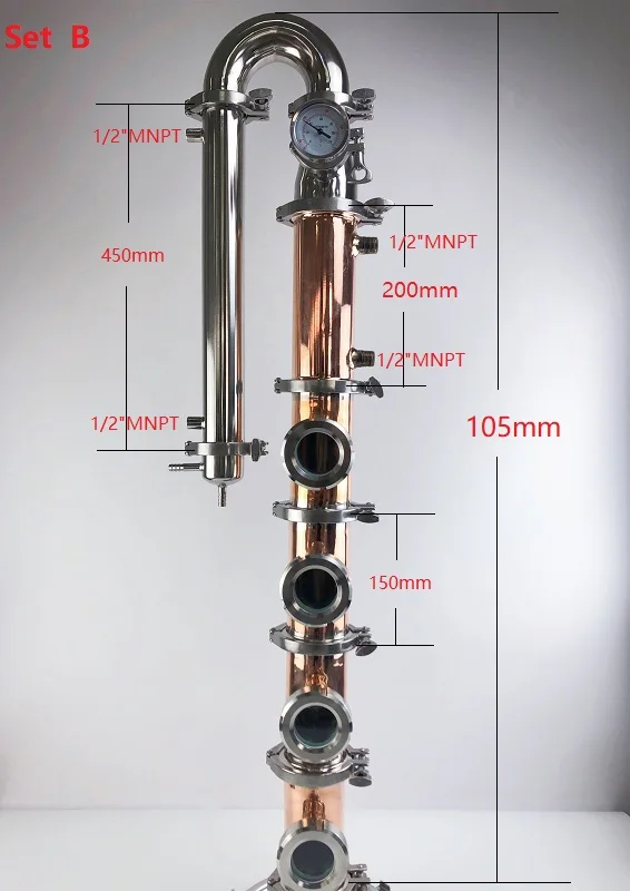 Imagem -02 - Mix Copper Distiller Coluna Refluxo Tower Combinação Cobre Bubble Plate Sets 304 tipo 76 mm Od91 Aço Inoxidável
