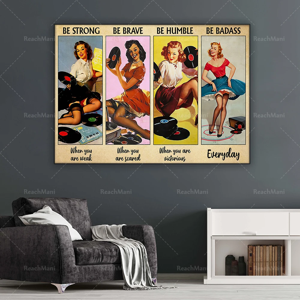 Vinyl Records Phonograph Records and Girls Poster Be Strong When You Are Weak Home Poster Home Living Decor Display