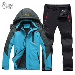 TRVLWEGO Men Winter Travel Waterproof Fishing Thermal Pant Trekking Hiking Camping Skiing Climbing Outdoor Jackets Set 6XL Suit
