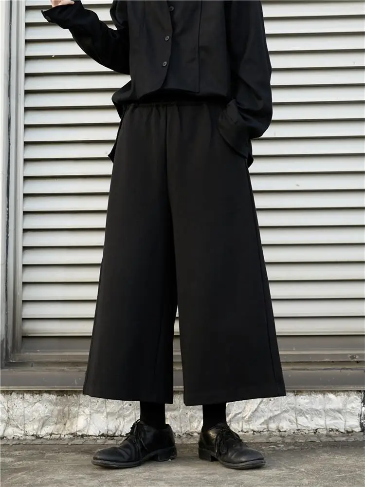 

Men's new Yamamoto style hair stylist classic simple dark casual loose nine - point wide leg pants