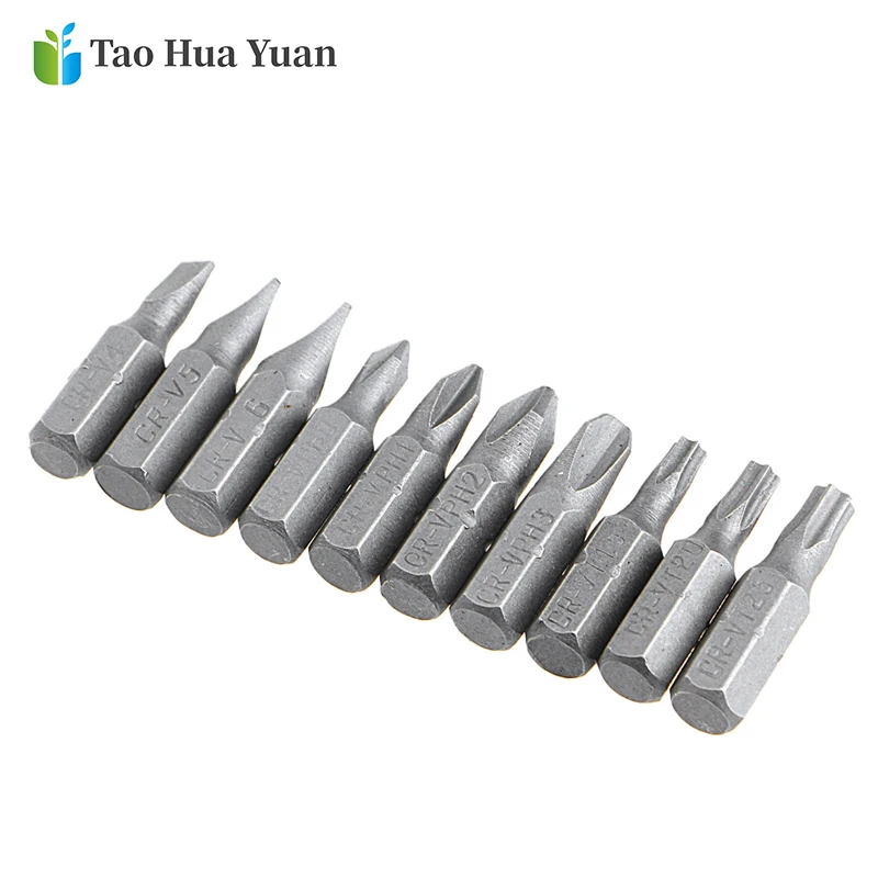 10Pcs 25mm Slotted/PH/Torx Cross bit drill Head Screwdriver Bits Hand Tools Anti Slip Electric Hex Shank Screwdriver Drill Bit A