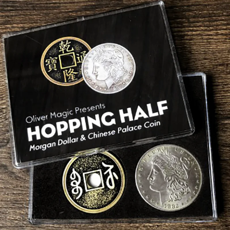 Hopping Half (Morgan Dollar and Chinese Palace Coin) Magic Tricks Close Up Illusions Gimmicks Mentalism Props Coin Vanish Magia