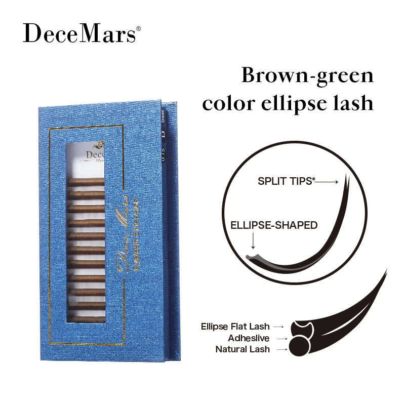 DeceMars Green-Brown Color Ellipse Flat Eyelash Extension