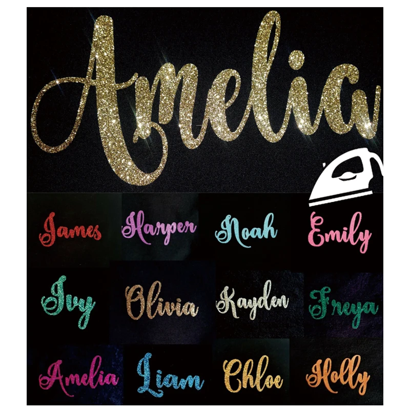 Personalised Name Iron On Heat Transfer Patches DIY Rose Gold Hen Party Do Stag Premium Custom Text Letter Viny Glitter Sticker