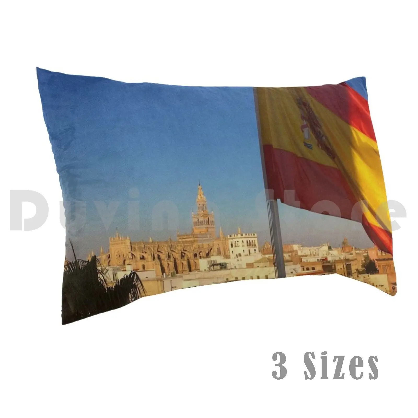 Spain Flag Over SevillaPillow case Spain Flag Over Seville Sevilla Spanish Clouds Plaza De Espana