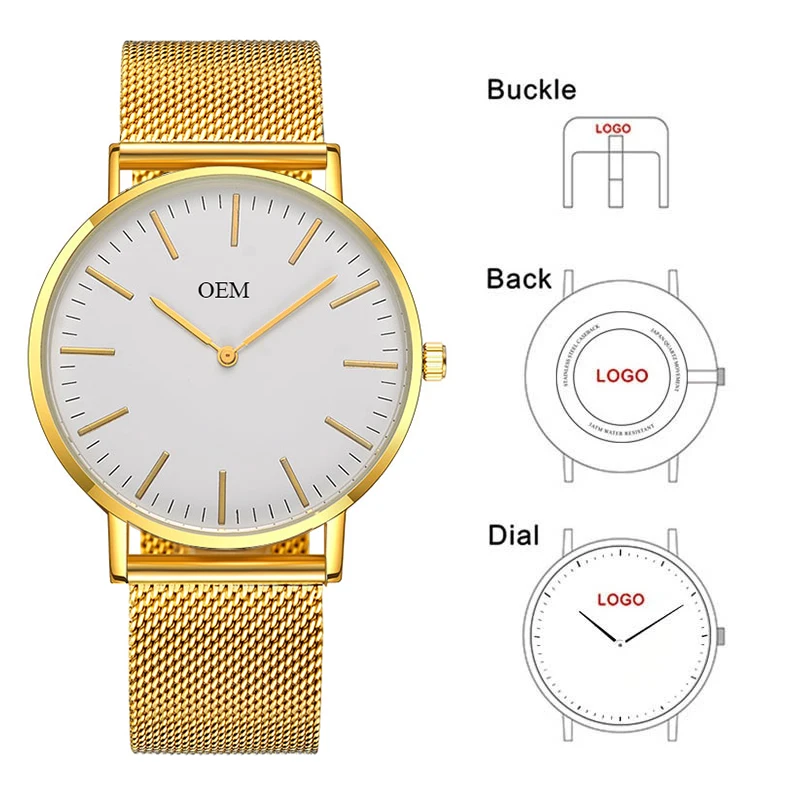 Customize Watch Picture Brand Logo Men Women Stainless Steel Mesh Band Water Resistant 3ATM