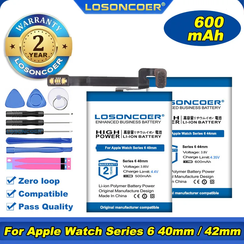 100% Original LOSONCOER 500/600mAh Battery For Apple iWatch 6,Watch Series 6 S6 A2345 40mm / A2327 44mm Battery