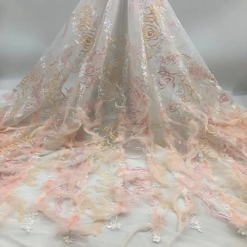 

feather Embroidery Tulle Laces Fabrics Latest High Quality french lace fabric for wedding dress ML8859
