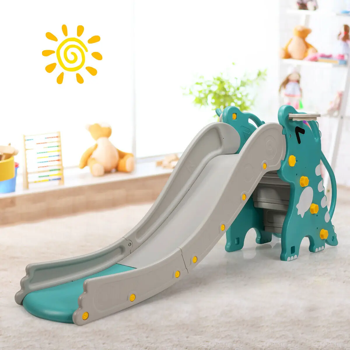 4 in 1 Kids Climber Slide Play Set w/Basketball Hoop & Toss Toy Indoor & Outdoor  TY327762GN