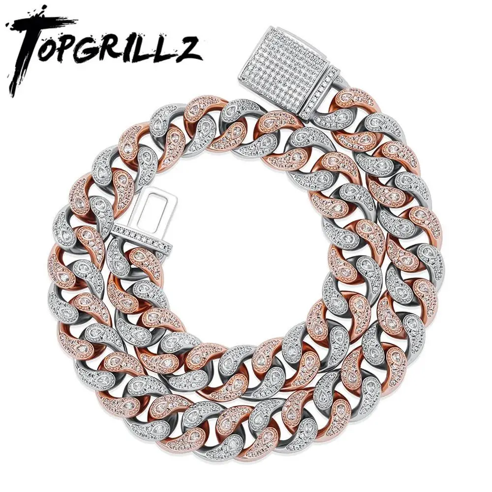 

TOPGRILLZ 12mm/14mm Miami Cuban Necklace Box Clasp Chain Copper Material Iced Cubic Zirconia Hip Hop Charm Jewelry Gift For Men