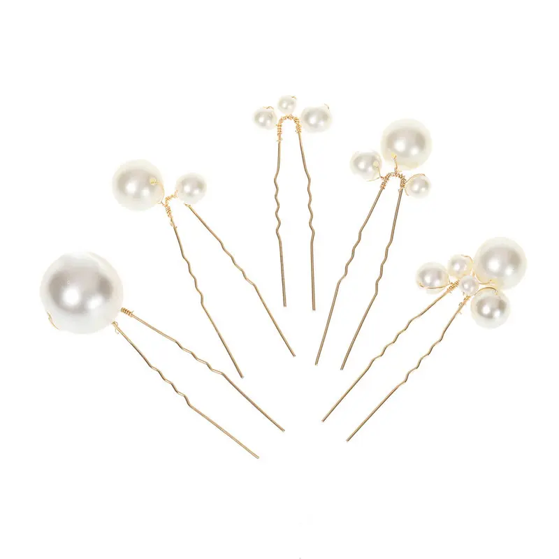 Pinzas Pelo Perlas U Novia Boda 5 Unidades - close-up view
