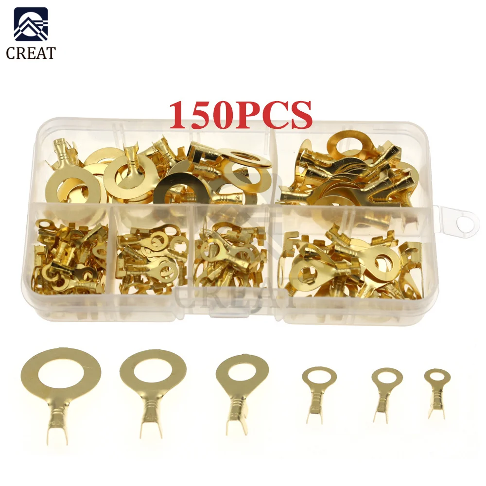 

150PCS Ring Lugs Ring Eyes Copper Crimp Terminals Cable Lug Wire Connector Non-insulated Diy Assortment Kit M3/M4/M5/M6/M8/M10