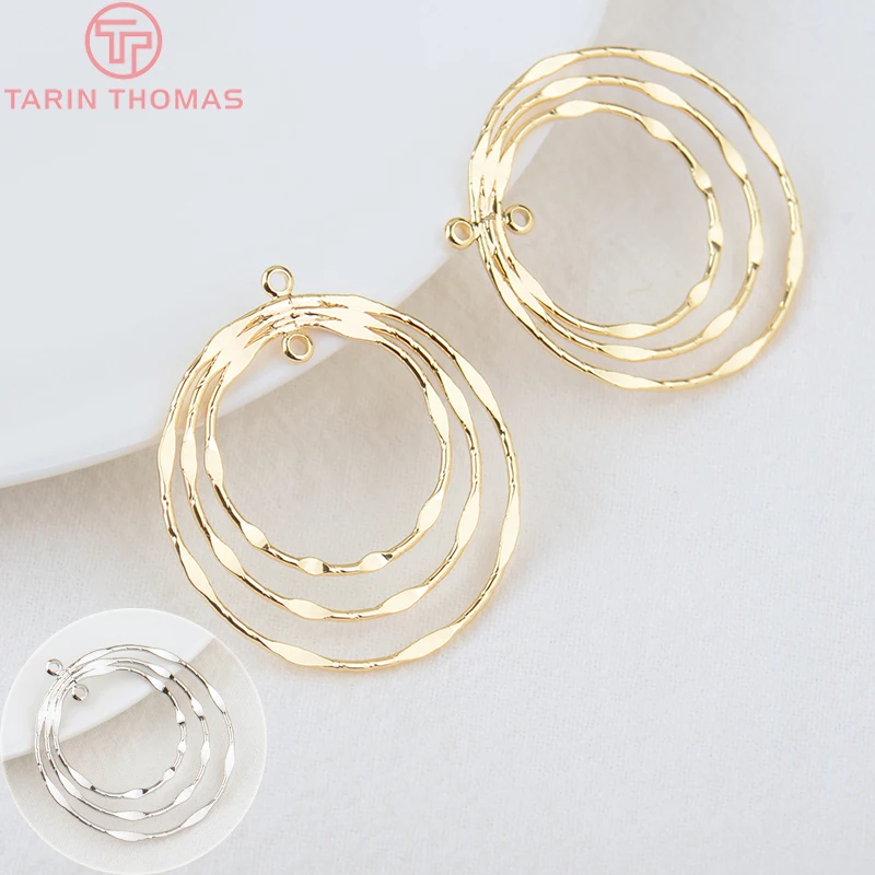 (877)4PCS 33MM 24K Gold Color Brass Round Circle Earrings Connector Charms High Quality Jewelry Making Findings Accessories