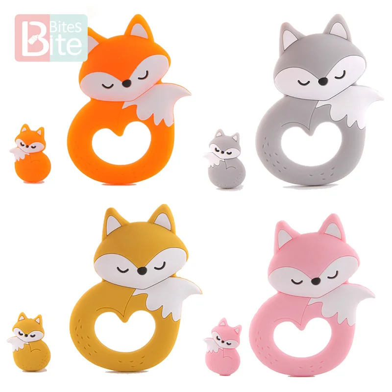 

2Pc/Set Baby Teether Silicone Mini Fox Beads DIY Teething Pacifier Chain Pendant Tiny Rod Silicone Charm Nurse Newborn Gift Toys