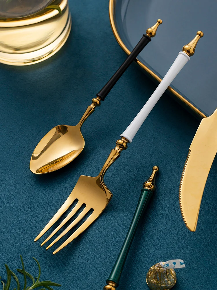 4/6PCS Luxury 304 Stainless Steel Cutlery Set Steak Cutlery Western Food Roman Column Coffee Spoon Gift European-style Hotel