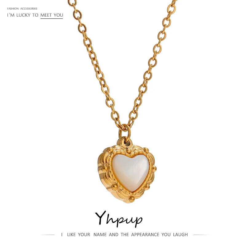 Yhpup Stainless Steel Heart Pendant Necklace Stylish Shell Metal Chain Collar Necklace Romantic Jewelry цепочка на шею женская